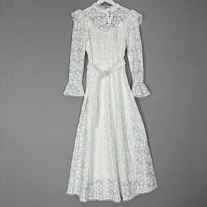 Miss Rosier Clotile Dress Womens Small White Floral Embroidered Midi Cottagecore